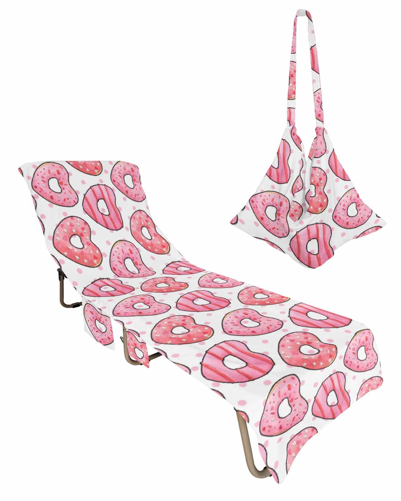Valentine's Day Beach Chair Towel Covers for Chaise Lounge with Side Pocket, Soft Plush Pool Towels Cover for Patio Sunbathing Outdoor 29''x85'' Bohemia Polka Dots Love Sweet