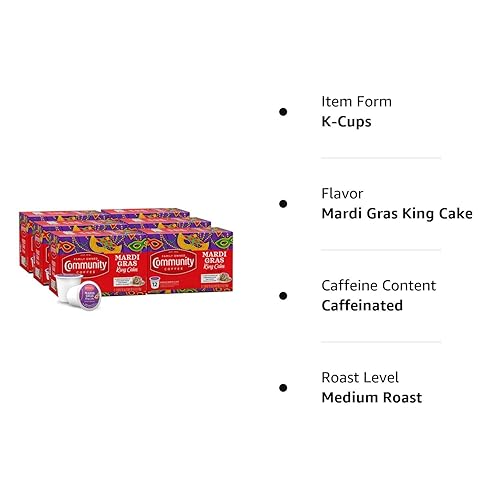 Miniatura 10 de Community Coffee Mardi Gras King Cake - 72 cápsulas de café saborizadas, tostado medio, compatible con cafeteras Keurig 2.0 K-Cup (12 unidades,
