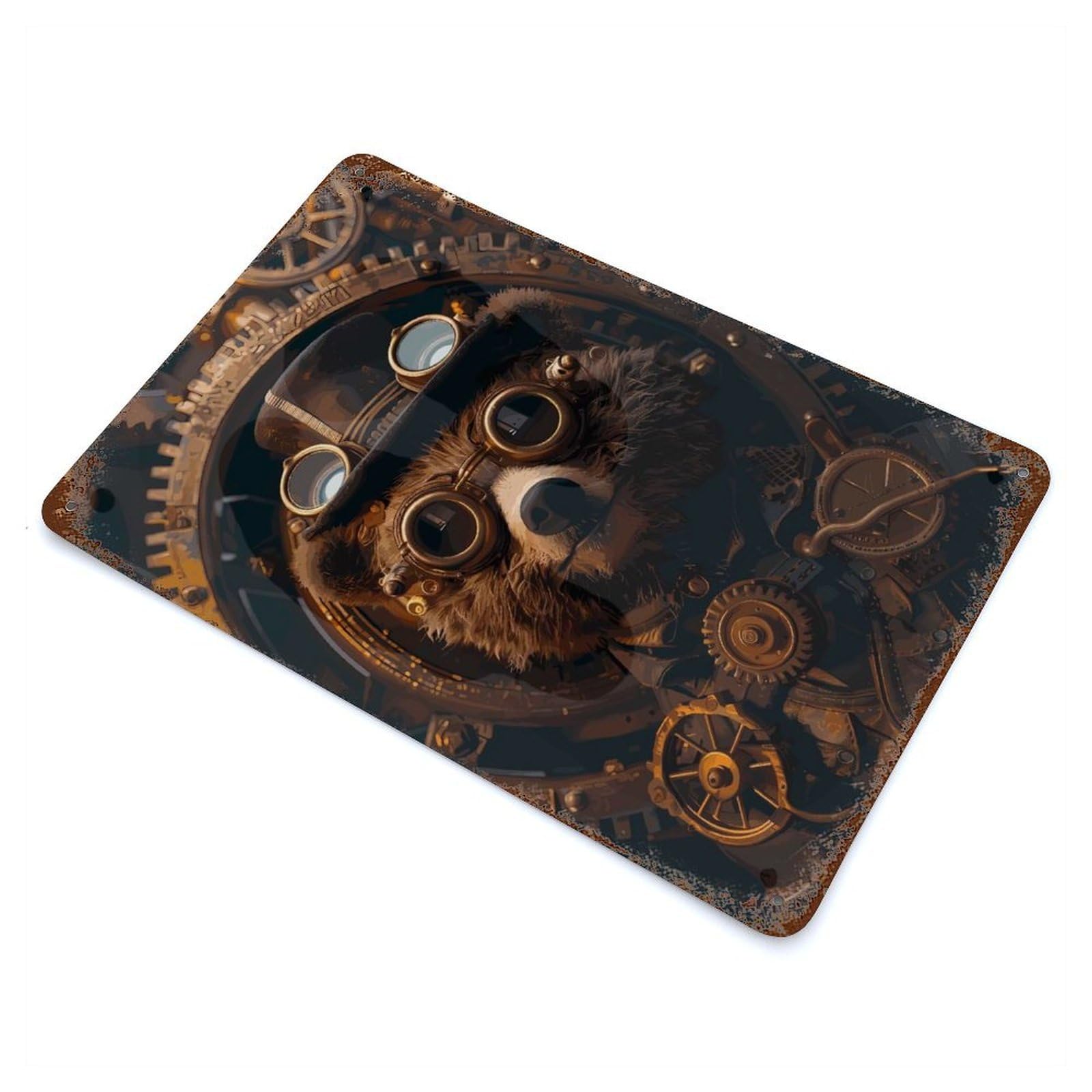 Retro Metal Sign with Steampunk Animal Bear Design 11.8"x7.9", for Living Room, Hallway And Home Decor, Farmhouse Wall Decor