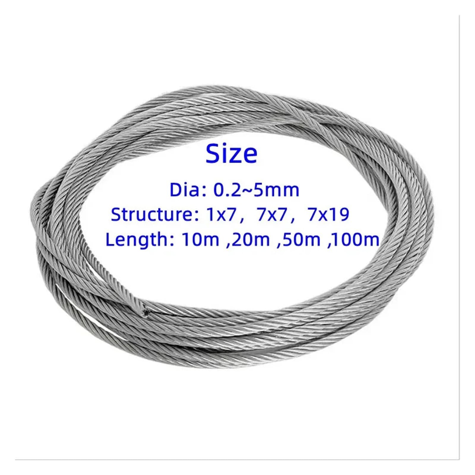Cable de acero inoxidable Cable de acero inoxidable 304 20/50/100 metros(Dia 4mm Str7x7,10M)