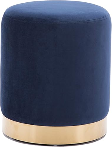 Miniatura 10 de DAGONHIL Moderno otomano redondo de terciopelo, taburetes cortos tapizados de maquillaje con base chapada en oro, taburete de pie para sala de