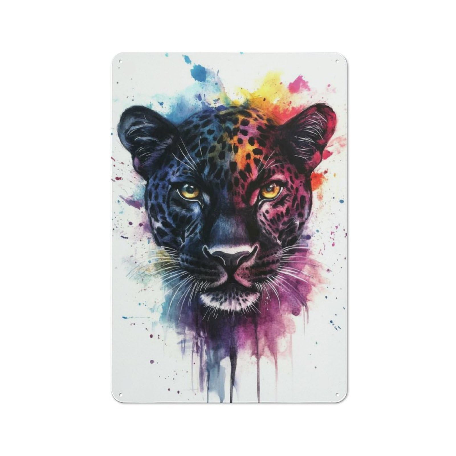 Watercolor Leopard Decorative Metal Plaque 30x20cm, Modern Retro Urban Room Decor for Workspace, Cafe, Hallway Or Garage