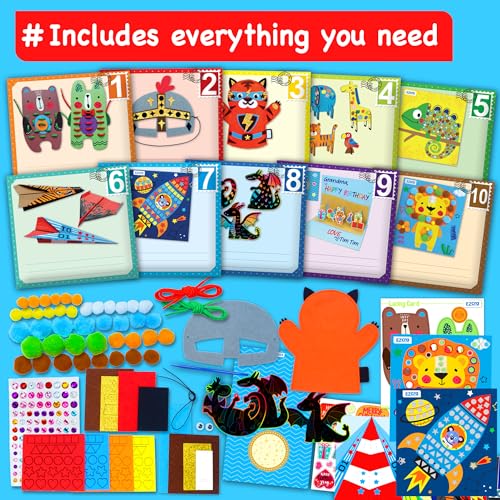 EZCRA Craft Kits for Kids Ages 4-8 – 21 Projects in 1 Craft Box for Kids – All Inclusive No Mess Arts and Crafts Kit, Educational Activity Box for Boys & Girls