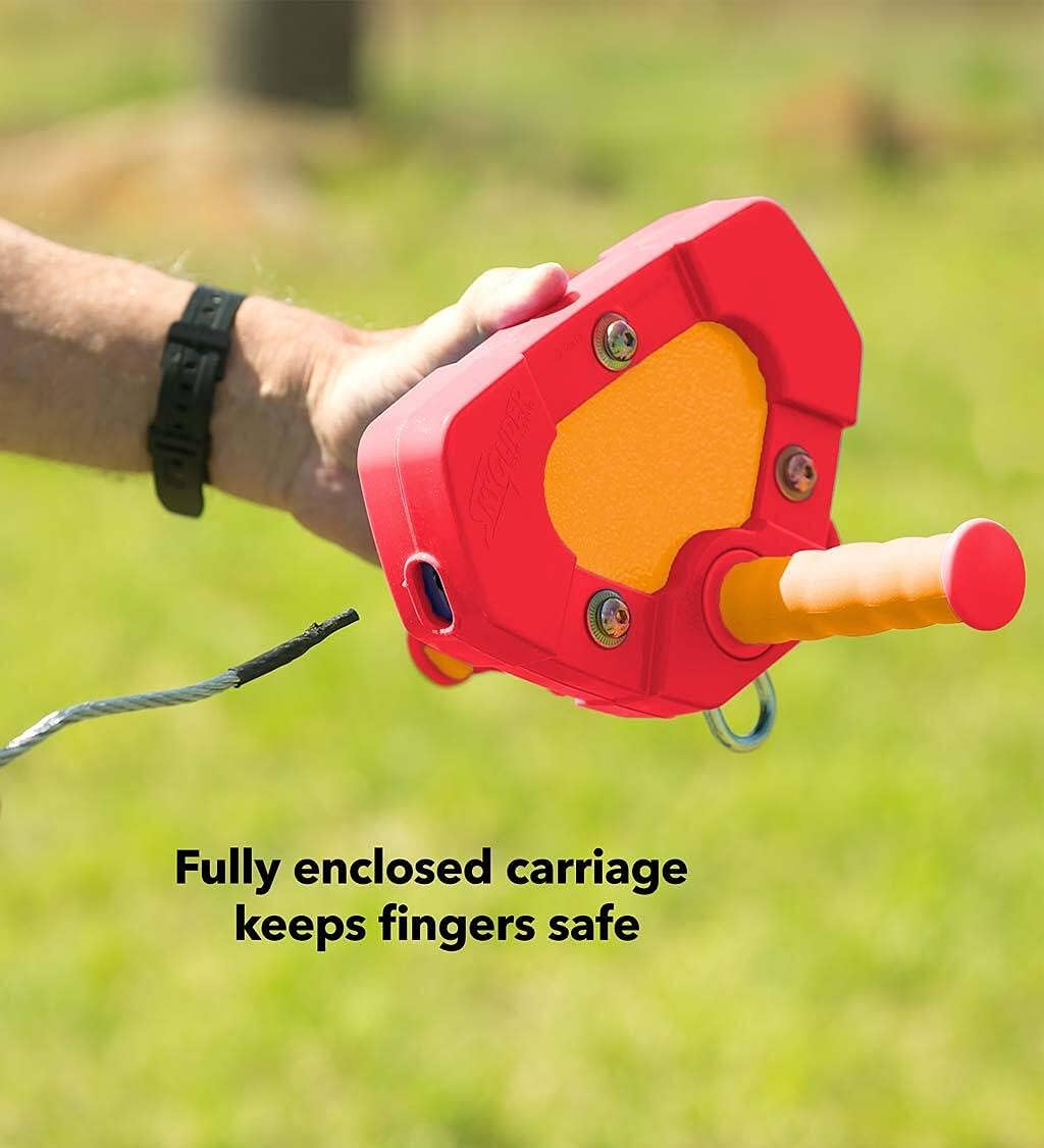 Best Cyber Monday 🔥 HearthSong 80-Foot Red Stainless Steel Backyard Zipline Kit with Adjustable Seat, Non-Slip Handles, Rubber Stopper, and Hanging Hardware, Holds Up to 250 Lbs.