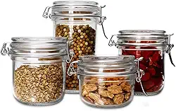 Conjunto de 4 Potes Herméticos de Vidro para Mantimentos, Tampa com Trava, Organizador de Cozinha