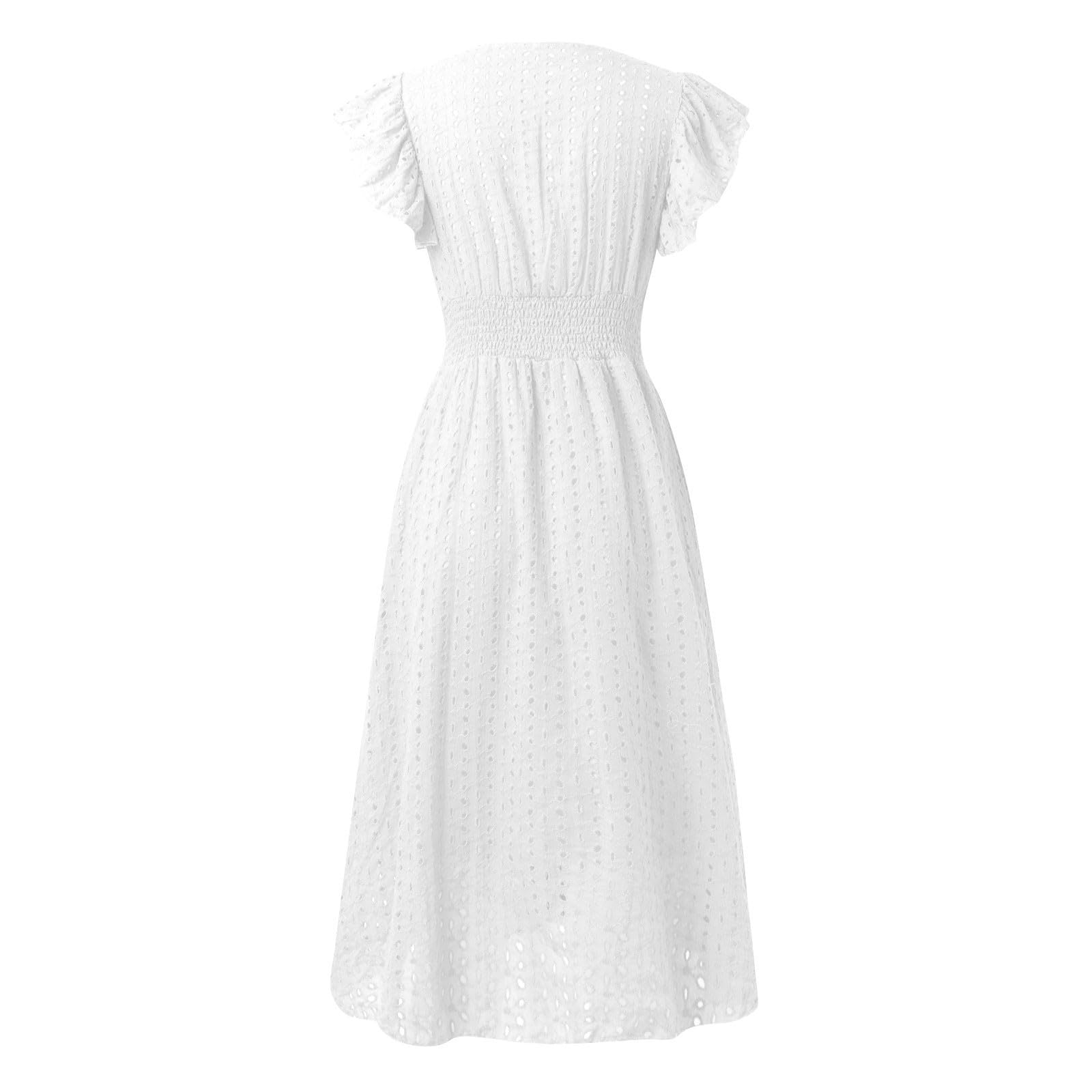 Générique Robe Longue Boheme Mariage D'été Robe Plage Courte sans Manches Vetement Femme Ete Fluide Coton col en V Summer Dress