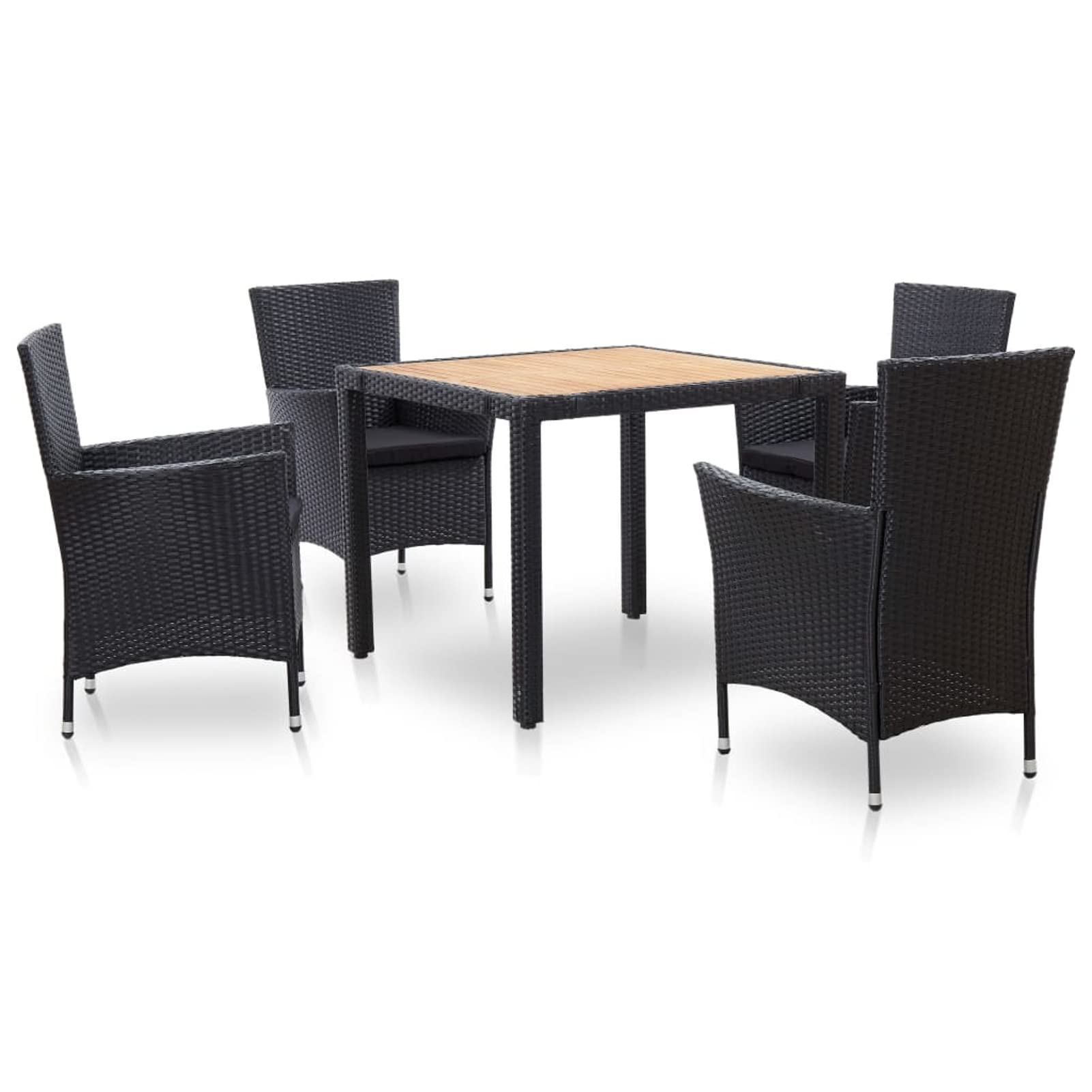 Homgoday Set de Comedor de jardín 5 pzas y Cojines ratán sintético Negro Conjunto de Comedor de Exterior Conjunto de Muebles de Jardín terraza Exterior Sillas y Mesa con Cojines incluidos