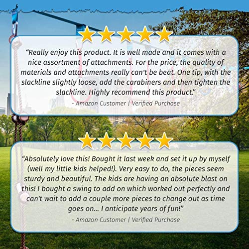 Ninja Warrior Obstacle Course for Kids - 60' Ninja Slackline Kit 13 Obstacles – Ninja Obstacle Course for Kids Backyard – Ninja Warrior Training Equipment for Kids Monkey Bars, Monkey Ladder