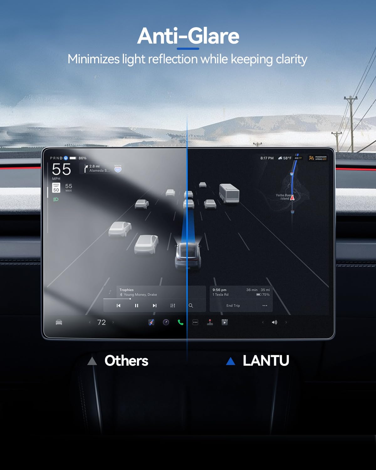 Pellicola Protettiva per Tesla Model Y 2026 Premium/Performance, Opaco Antiriflesso Display 9H Vetro Temperato 2 Pezzi 16" + 8"