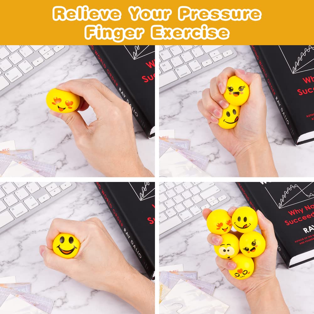 Ainiv 30 Palle Antistress con Faccina Emoji per Bambini e Adulti, Palline Squeeze Antistress in Schiuma, Mini Molteplici Espressioni Palle Antistress per Festa, premi, Regali di Compleanno, Giallo