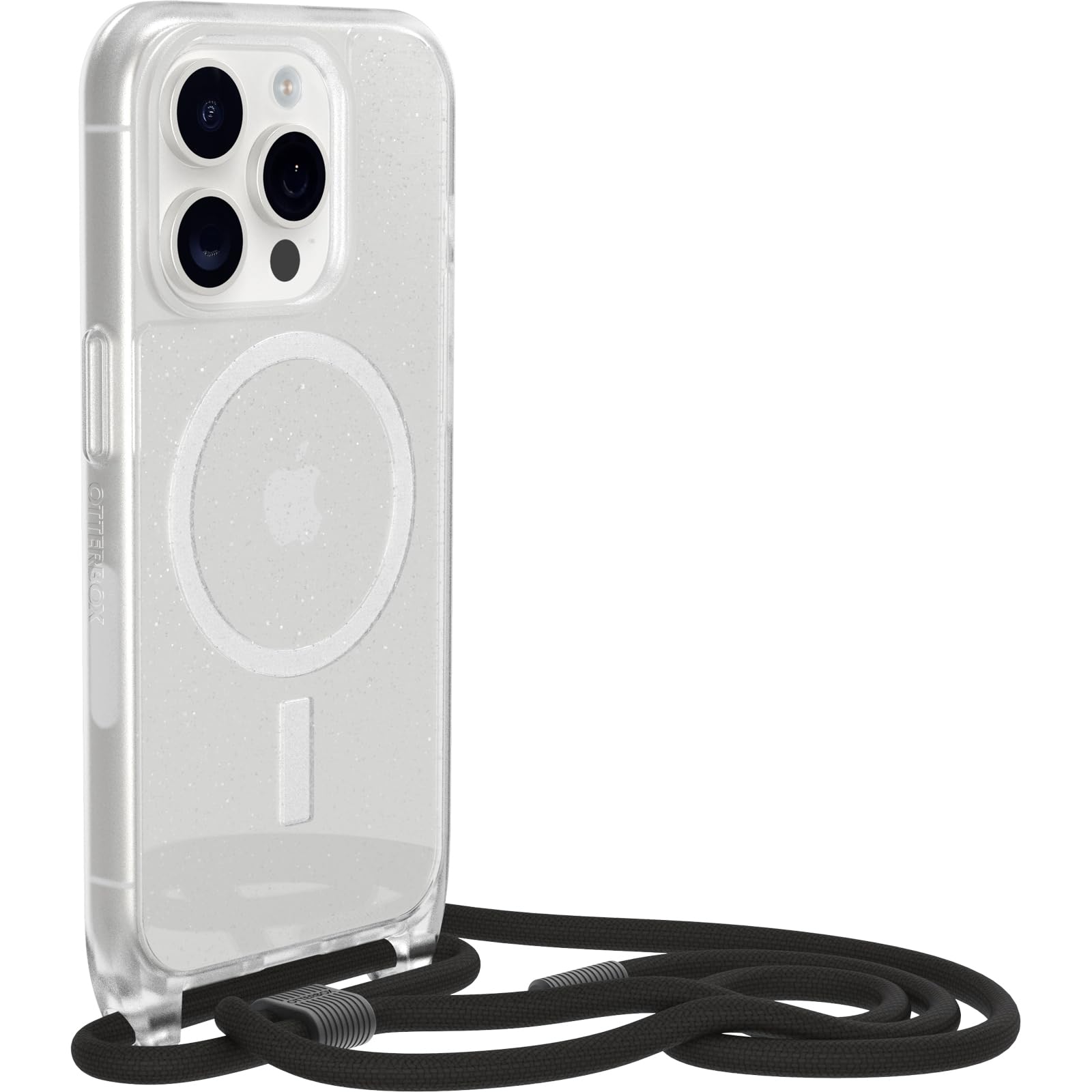 OtterBox Cover React Necklace con MagSafe per iPhone 15 Pro, resistente a shock con cordino a collana, adattabile e intercambiabile, testata a norme MIL STD 810G, Stardust, Senza Retail Package