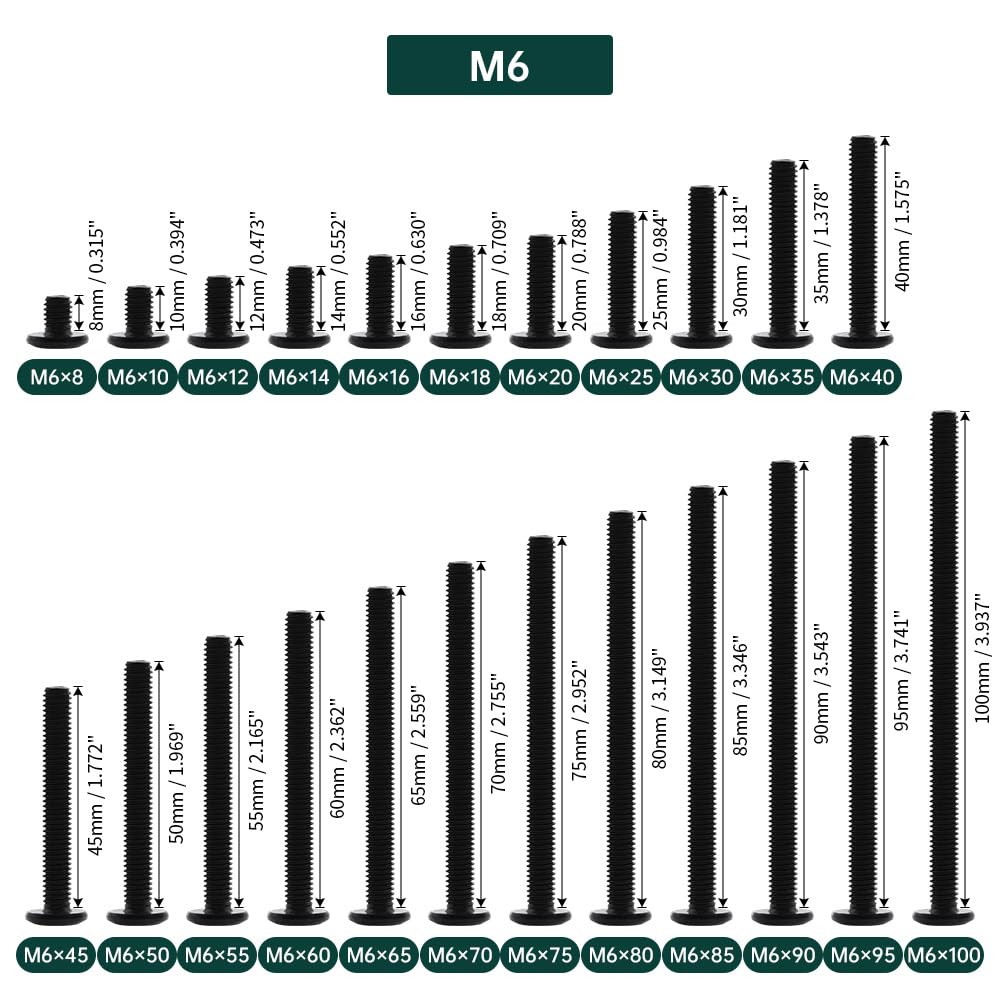 M6-1.0 X 30mm Flat Head Socket Screws 30 Pcs | Black Coated 304 Stainless Steel With Hex Wrench