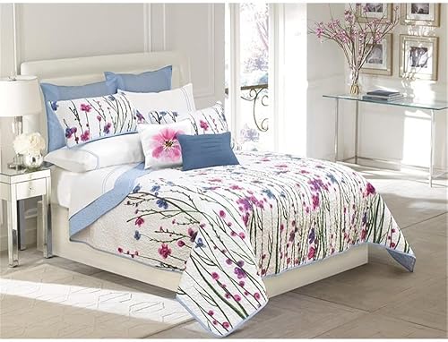 Miniatura 3 de Safdie Sabrina Collection - Juego de sábanas tamaño Queen, colcha matrimonial con fundas, colchas florales blancas y azules, juegos de ropa de cama