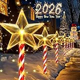 Solar Christmas Lights Outdoor Waterproof: 8 Pack Star Solar Christmas Decorations Outdoor with 8 Modes, Solar Candy Cane Pathway Lights Outside for Yard Walkway Driveway Xmas Decor - Warm White