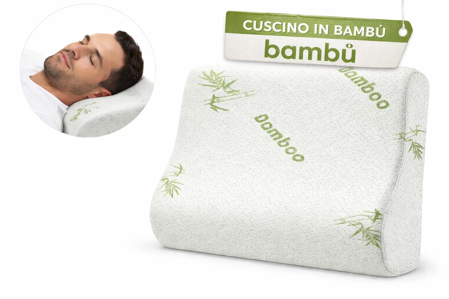 Cuscino Cervicale Memory Foam per Dormire Ortopedico Aloe Vera Guanciale a Doppia Onda Ideale per Supporto al Collo Ergonomico Traspirante Antirussamento Anallergico Federa Bamboo Lavabile