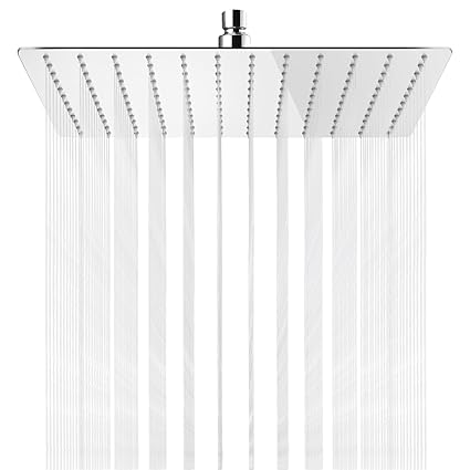 Midanya Rainfall Shower Head Polish Chrome 12 Inch Square Stainless Steel Rain Showerhead High Pressure Waterfall Crackproof Coverage with Silicone Nozzle 1/16