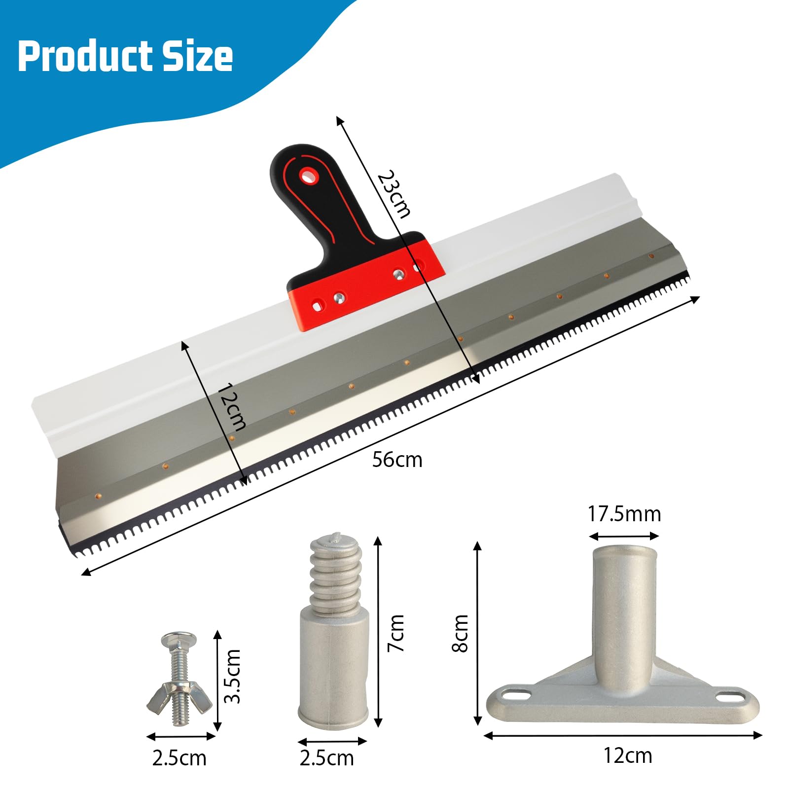 Spatola Dentata 56 cm in Acciaio Inox, Frattazzo per Stucco | Ideale per applicare intonaco, rasante e cemento autolivellante, con impugnatura ergonomica per un controllo preciso