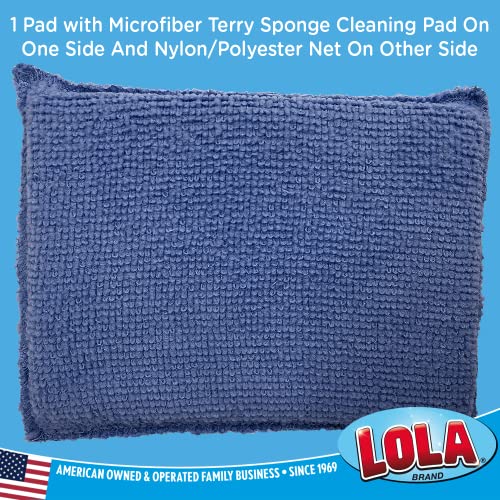 Image of LOLA Microfiber Terry & Nylon Net Sponge Scrubber Pad, Non Scratch 2-Way Cleaning, Gently Scrubs & Wipes Clean, 1 Count