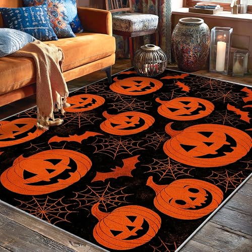 Tapis citrouille Halloween antidérapant de salon 1,5x2,1m