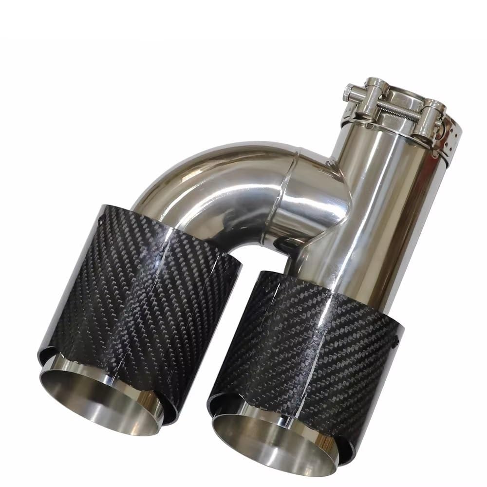 Punta Marmitta Universale Lucida Auto H Punta scarico | Silenziatori per tubi di scarico a doppia uscita a forma di ugello universale in acciaio inossidabile blu(Left 63mm-89mm)