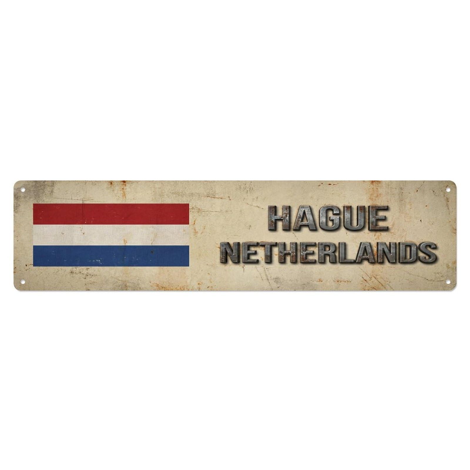Vintage Hague Netherlands Flag Decor Rustic Travel Metal Tin Sign