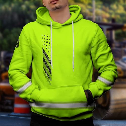 Miniatura 10 de HiVis Custom American Grit - Sudadera con capucha clase 3, bandera de Estados Unidos, con nombre personalizado, alta visibilidad, reflectante, para