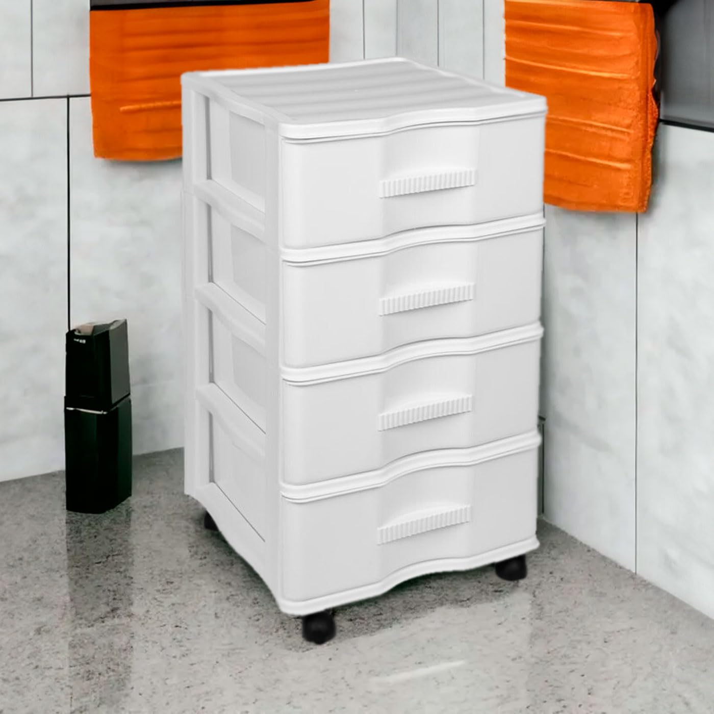 Acan Tradineur - Cassettiera Wagon 4 Cassetti - Torre Multiuso per Ufficio, Casa, Scuola, ecc - 67,5 x 37 x 38 cm - Bianco