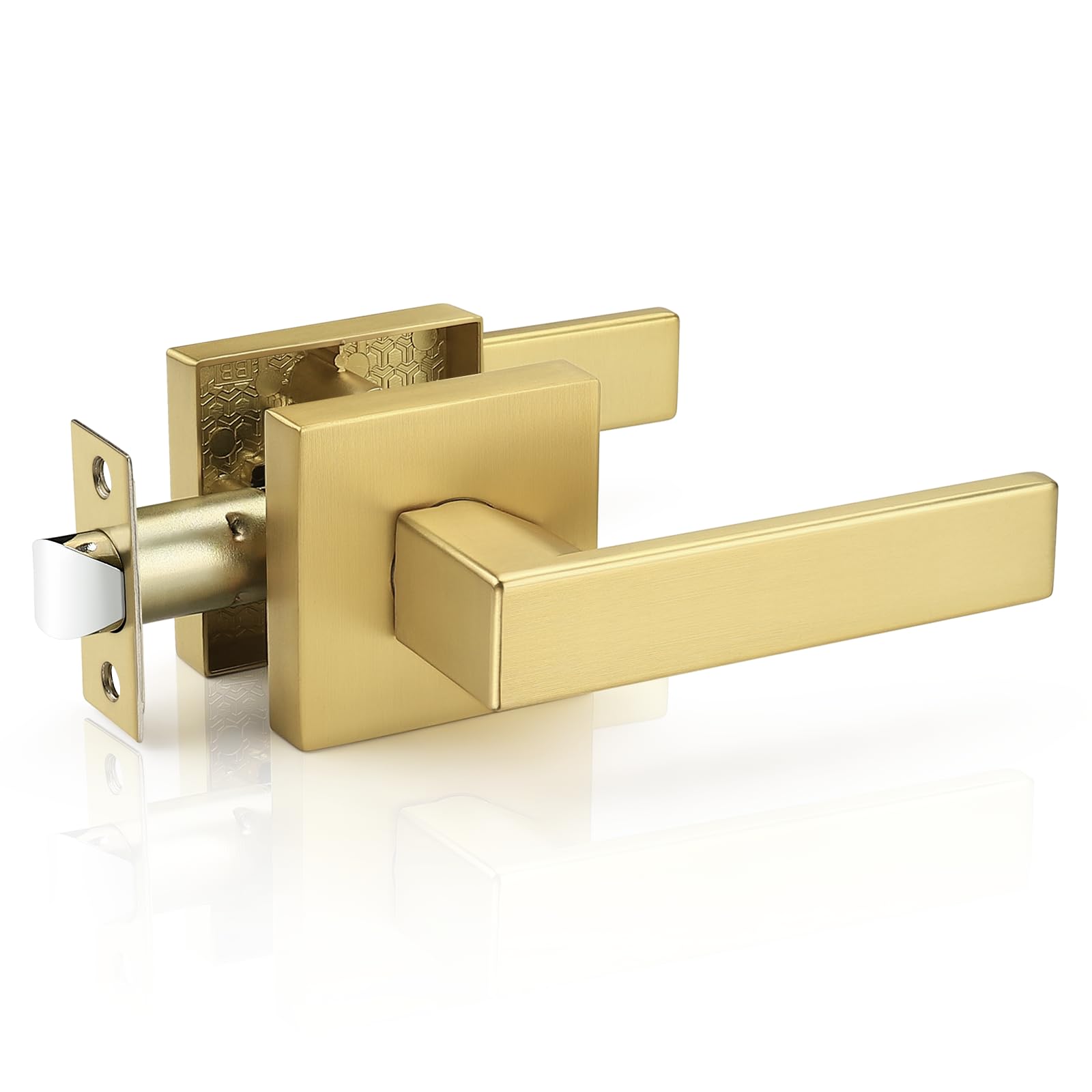 Probrico 1 Pack Gold Passage Door Handles Square Keyless Door knobs Interior Hallway Passage Closet Lever