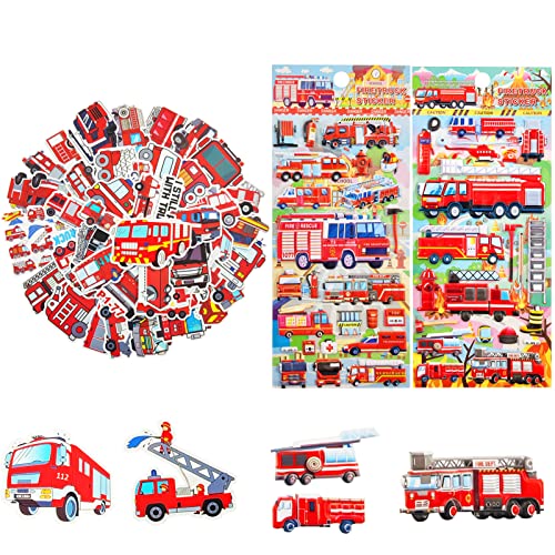 Feuerwehr Aufkleber,Feuerwehrauto Sticker,Aufkleber kinder,Fire Truck Deko für Auto,50 Graffiti Aufkleber für Feuerwehrautos + 2 Schaumstoff Aufkleber,für Auto Laptop Skateboard Fahrrad Moped Cover