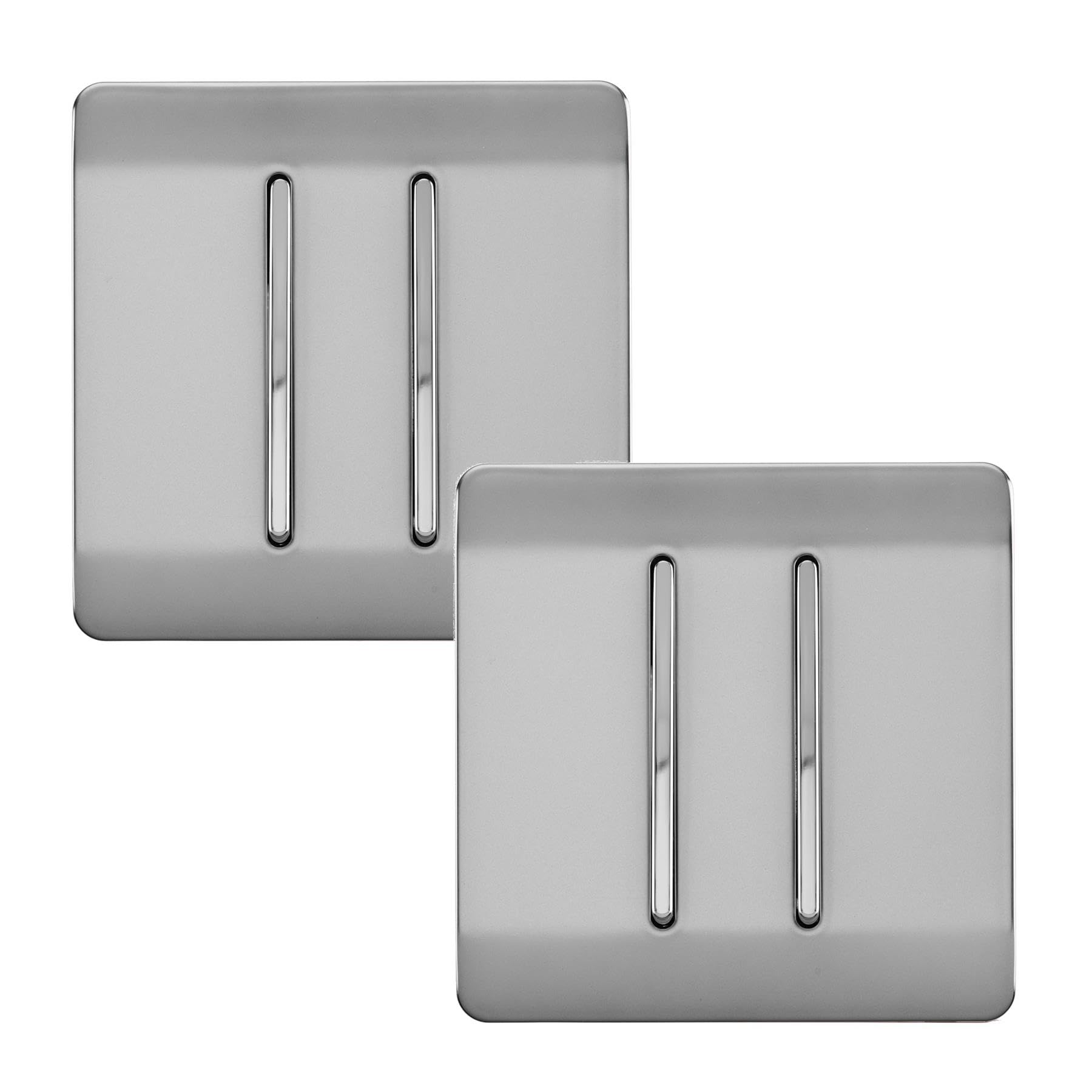 Trendi Switch 2 Gang 1 or 2 Way Brushed Steel Rocker Light Switch - 2 Pack - Screwless Plate - Fireproof ABS Plastic