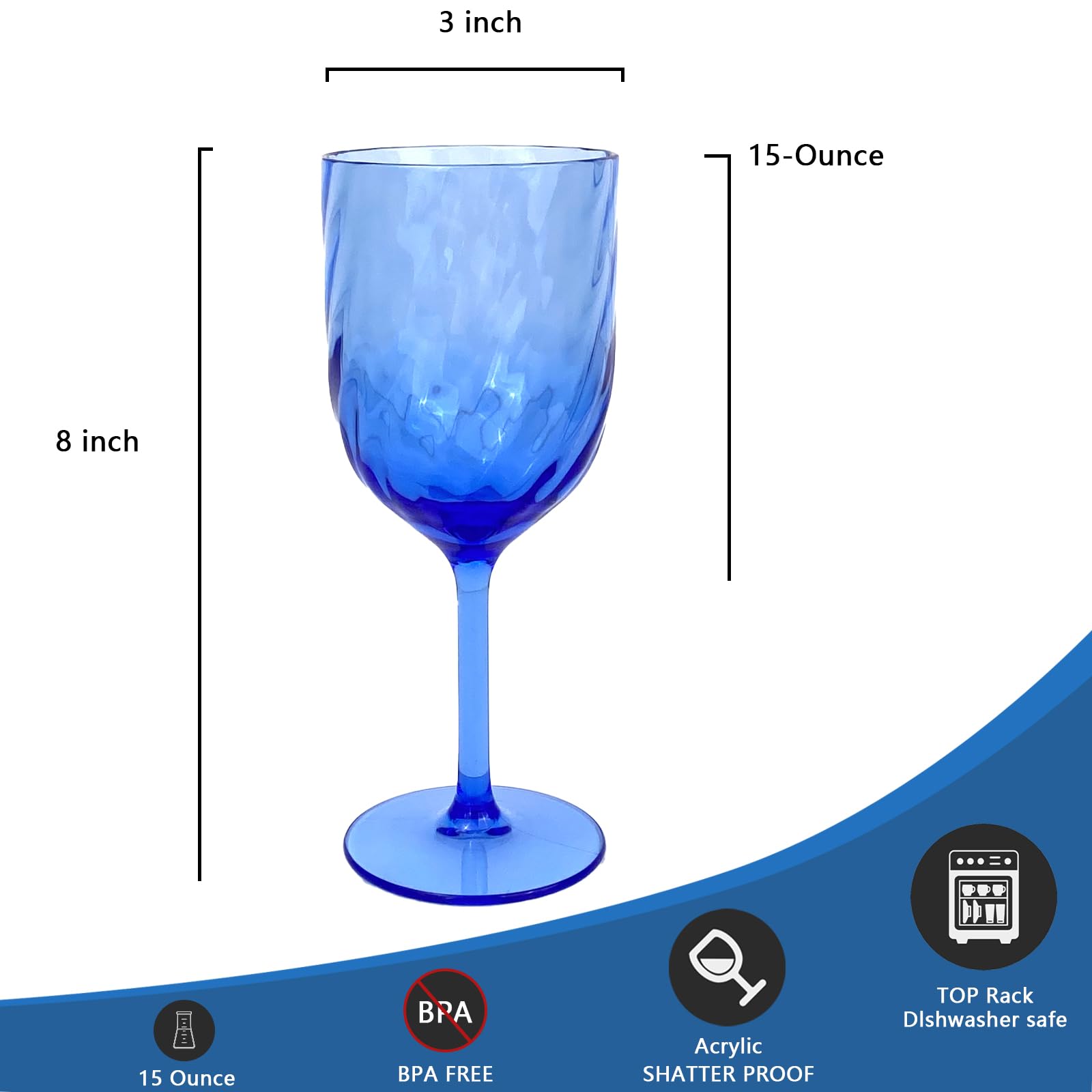 Yalin Set of 6 Unbreakable 15 oz Acrylic Plastic Wine and Water Tumbler Stackable Goblets. (Blue, 15 oz) - Image 2