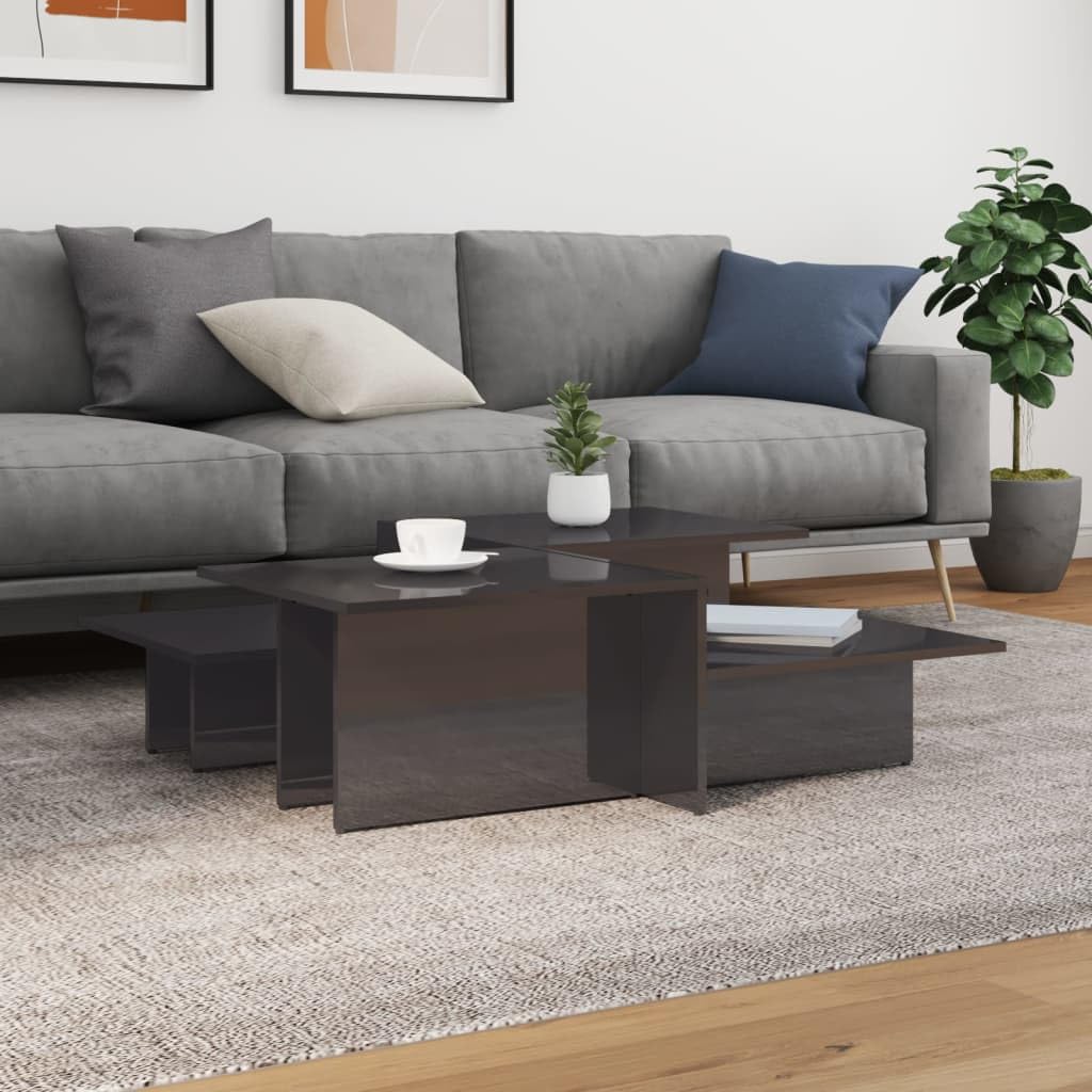 Hothingwell Couchtische, 2 Stück, grau, glänzend, Holz | Glatte Oberfläche, feuchtigkeitsbeständig, zwei verschiedene Höhen, leicht zu reinigen mit einem feuchten Tuch
