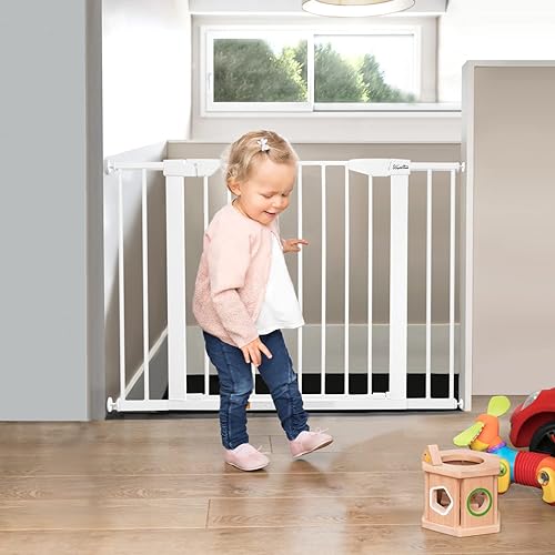 Miniatura 6 de Puerta extra ancha de 29.5 a 43.3 pulgadas para mascotas, puerta de seguridad de cierre automático para bebé, puerta de metal duradera para perros,