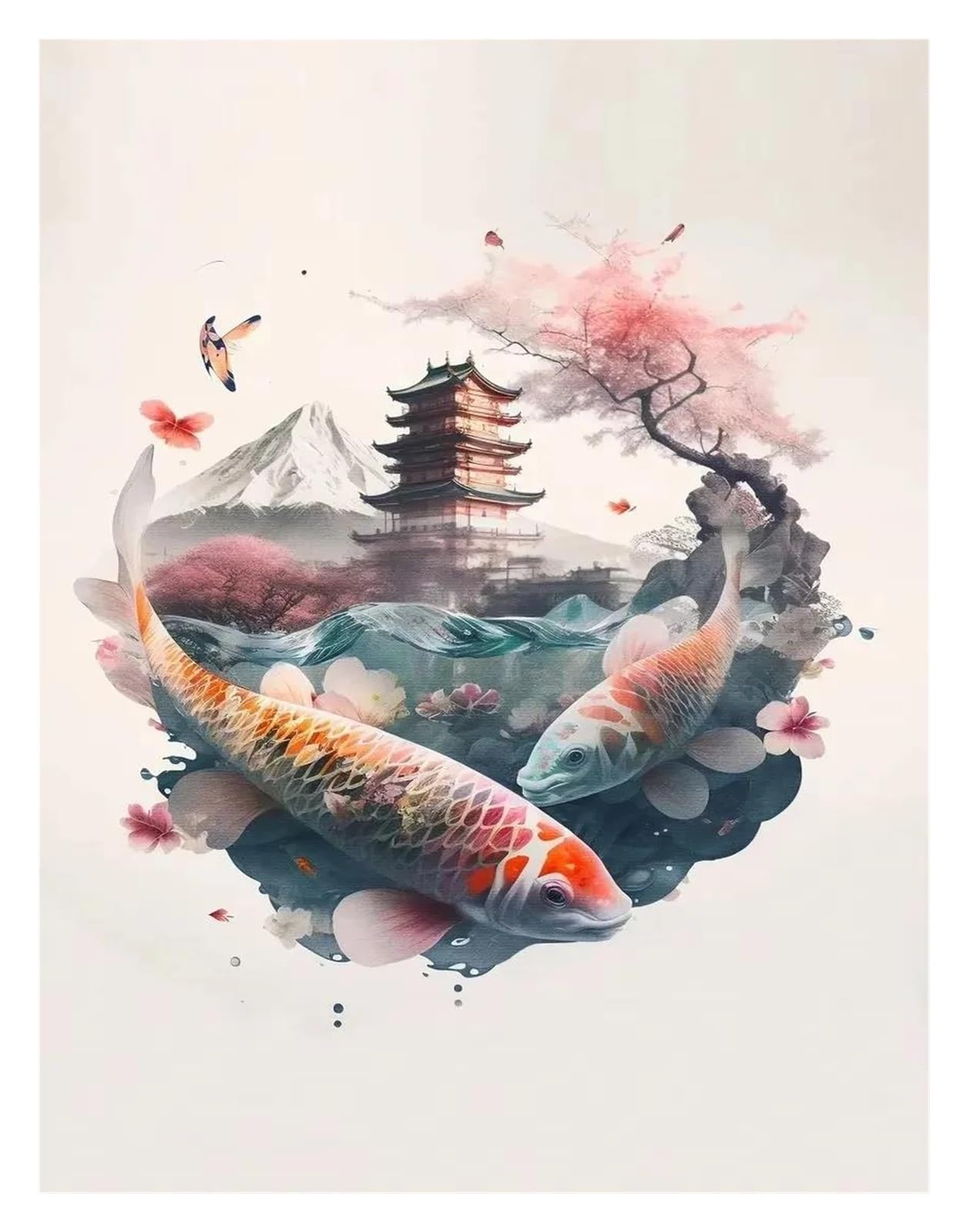 Tableau de décoration murale japonaise avec carpes sur toile vintage classique