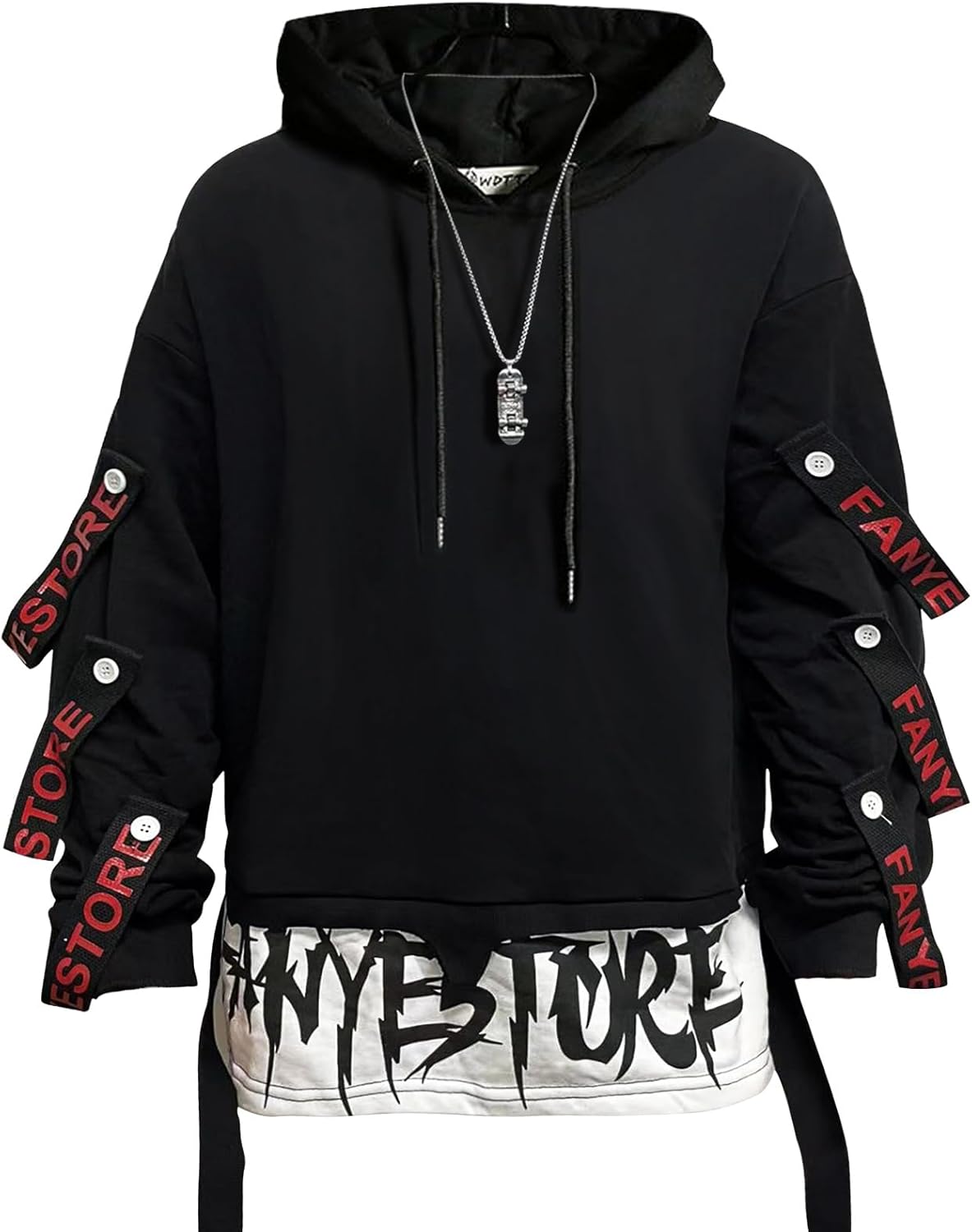 Covisoty Mens Hoodie Fashion Pullover Letter Print Top Blouse Tracksuits Techwear Patchwork Long Sleeve Hip Hop Sweatshirt