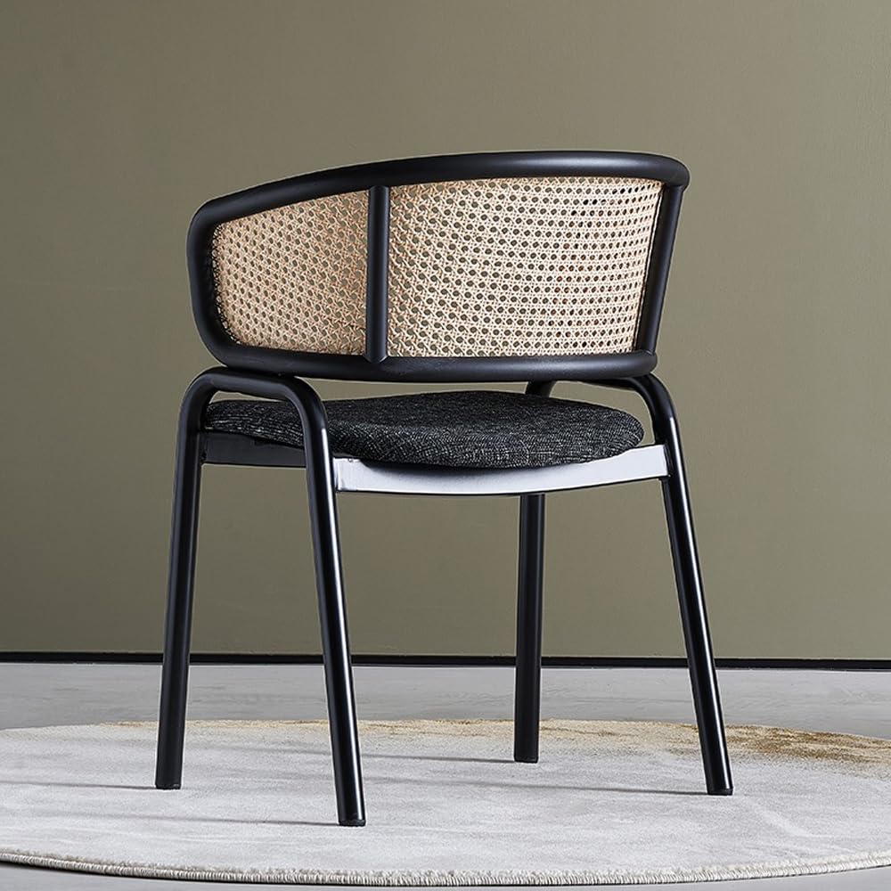 Milan Dining Chair with Rattan Back | Fabric Cushioned Seat | Sturdy Metal Frame & Legs | Modern Comfortable Chair for Dining Room, Living Room & Café | Grey | Ergonomic Armrest Support 4