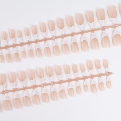 Miniatura 2 de Wellquinn Uñas postizas a presión de punta francesa, puntas de uñas de gel suave de almendra, uñas postizas cortas de bailarina francesa desnuda,