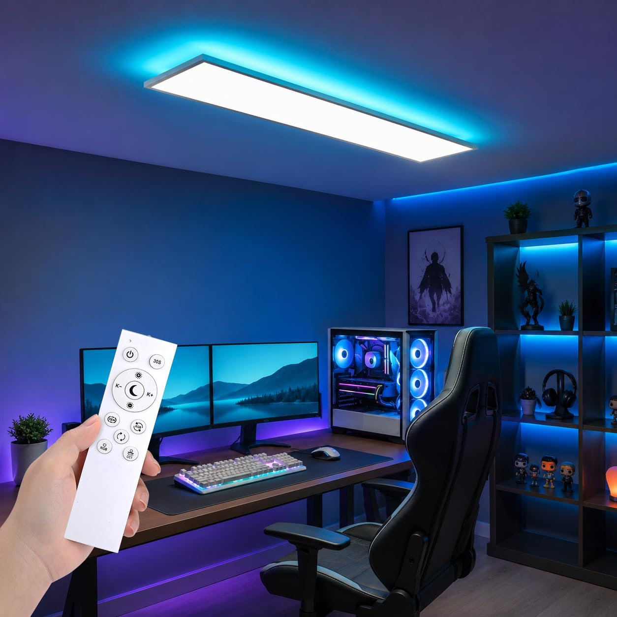 LED Panel Deckenleuchte mit Fernbedienung 120x30CM, 40W 4800LM RGB Deckenlampe Farbwechsel, Deckenlampe Dimmbar 3000K-6500K Ultra Dünn Panel für Wohnzimmer Kinderzimmer schlafzimmer