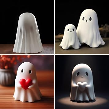 DORIMI Halloween Ghost Figurine - Resin Ghost Statue, Cute Decor for Indoor Outdoor Halloween Decorations, Spooky Decor for Desk, Porch, Bathroom (Cute Version)