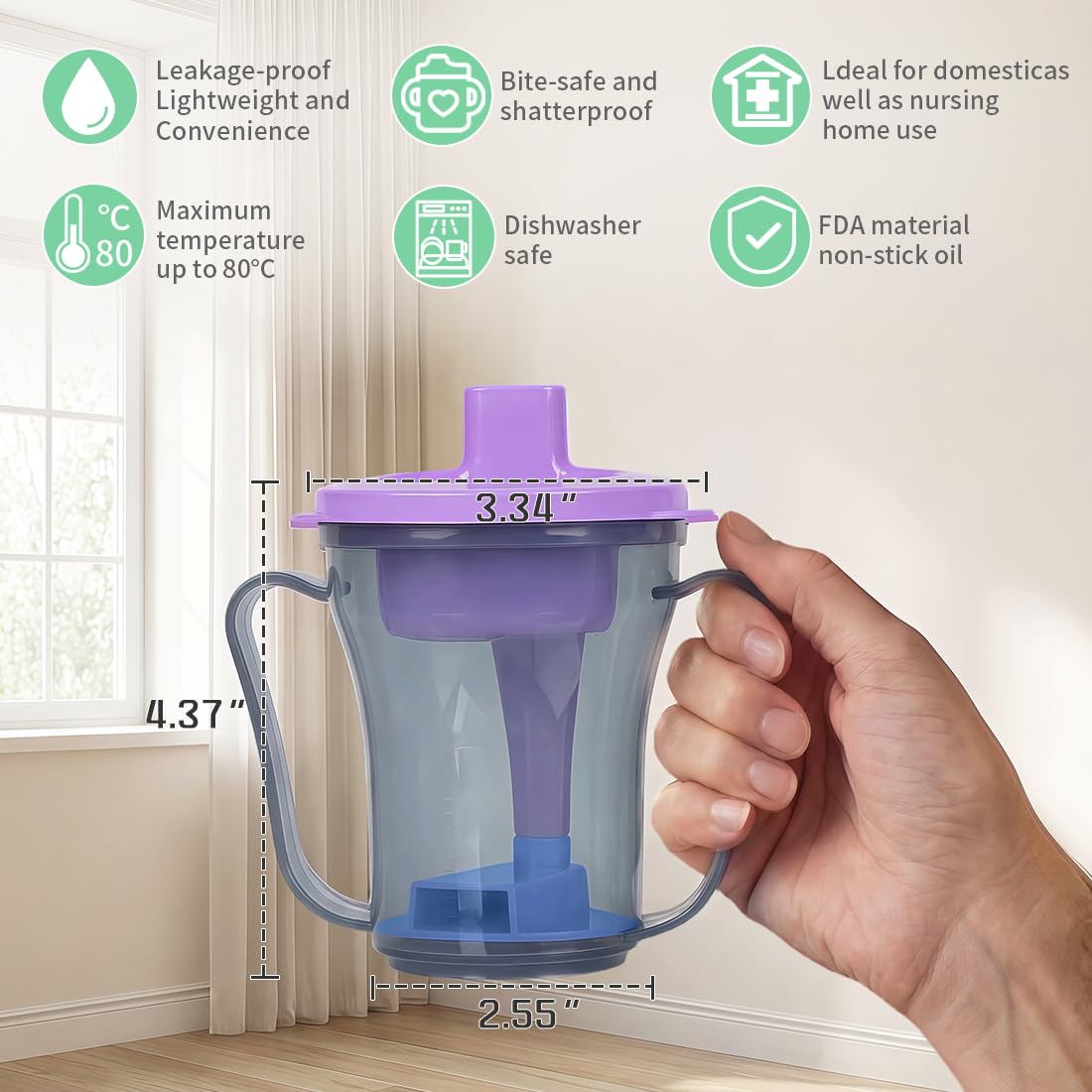 Vasos para disfagia para tragar personas, taza Provale de 5 cc o 10 cc de líquido cada vez para evitar el asfixia (tapa morada y gris)