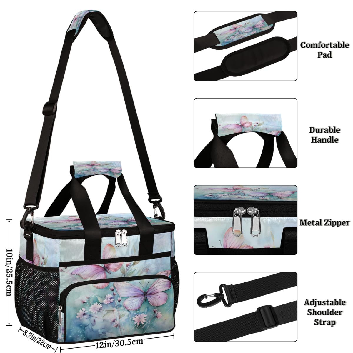 Flowers Insulated Picnic Backpack Lunch Box for Women Men Picnic Basket Tote Lunch Bag Picnic Bag Portable Lunch Bags for Picnic, Beach, Work, Trip,Office, Camp Charming Butterfly
