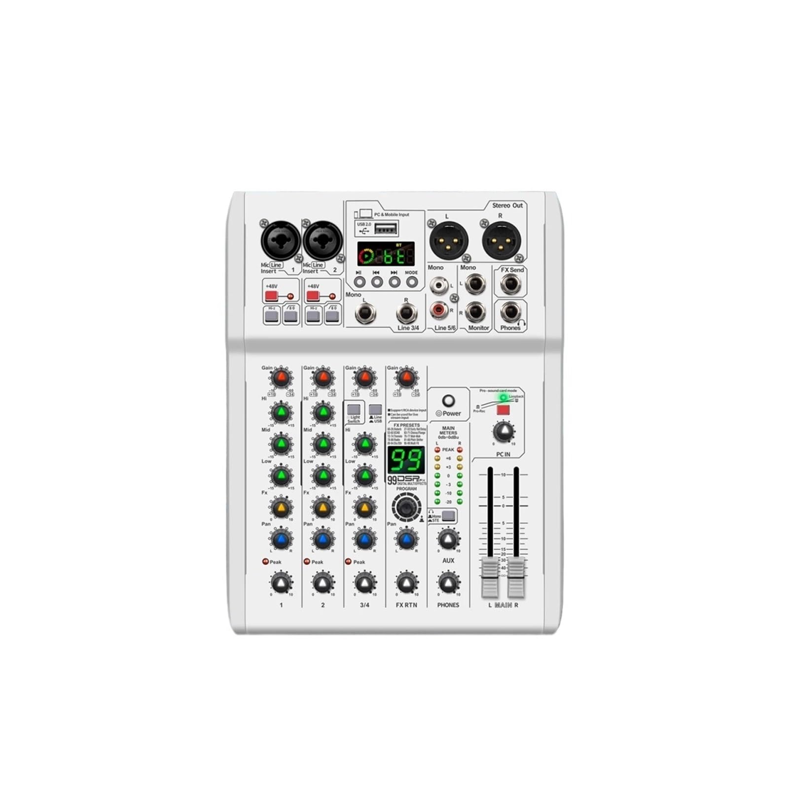 Mixer, DJ Mixer with 5.0 BT, 99 DSP Digital Reverb, USB Recording, Studio Quality 24bit/192khz for Studio, Live