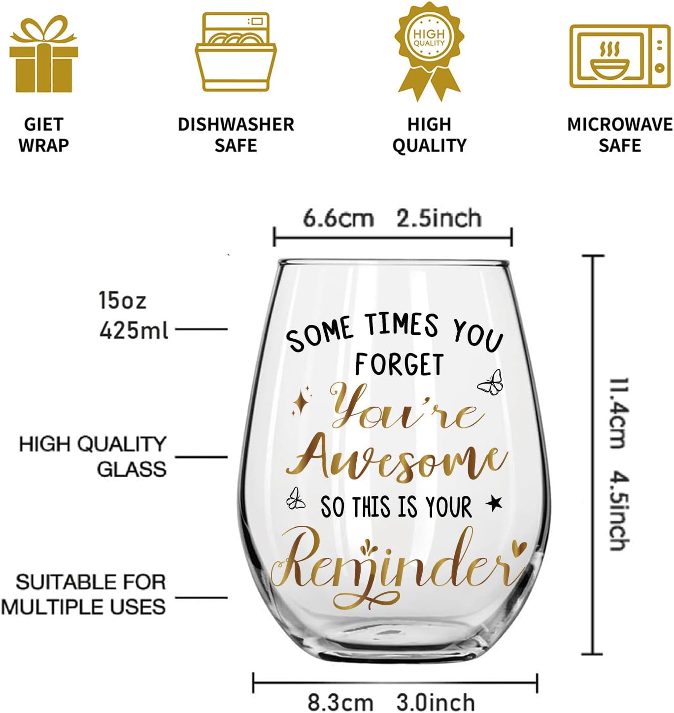 Sometimes You Forget That You are Awesome Stemless Wine Glass - Inspirational Birthday Gift for Women, Best Friend, Sister - Unique Leaving/Pamper Gift for Her -31 - Image 4