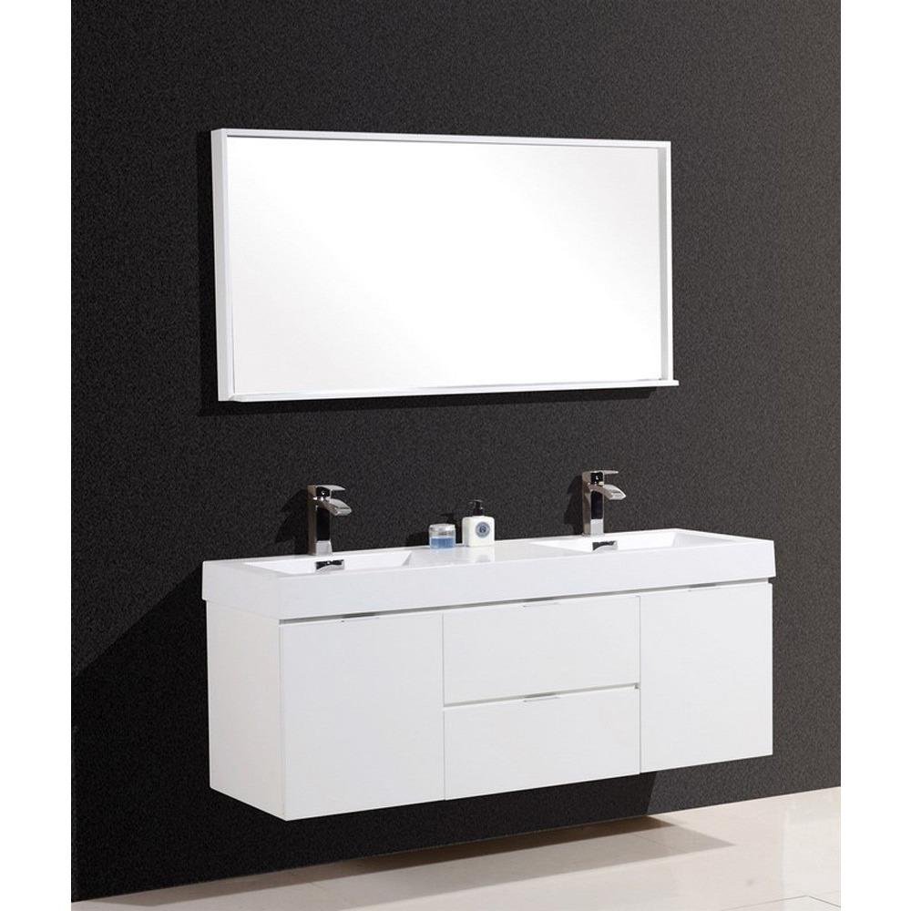 Buy Kubebath Bliss 60" Double Sink High Gloss White Wall Mount Floating