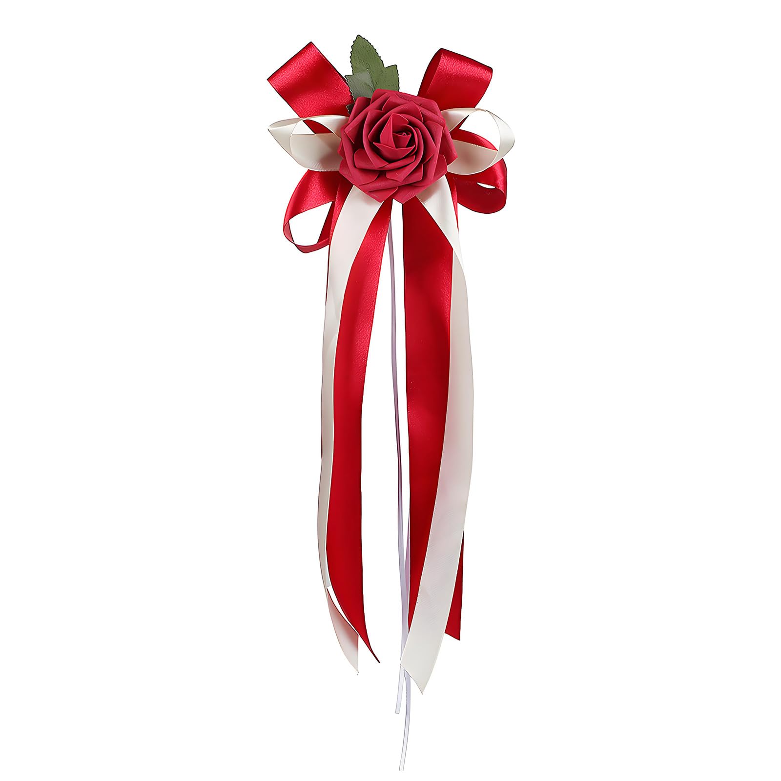 APGLSXY Rearview Mirrored Decoration with Artificial Rose and Ribbon for Bridal Car Door Handle Bowknot Accessories Tender Wedding Car Bend