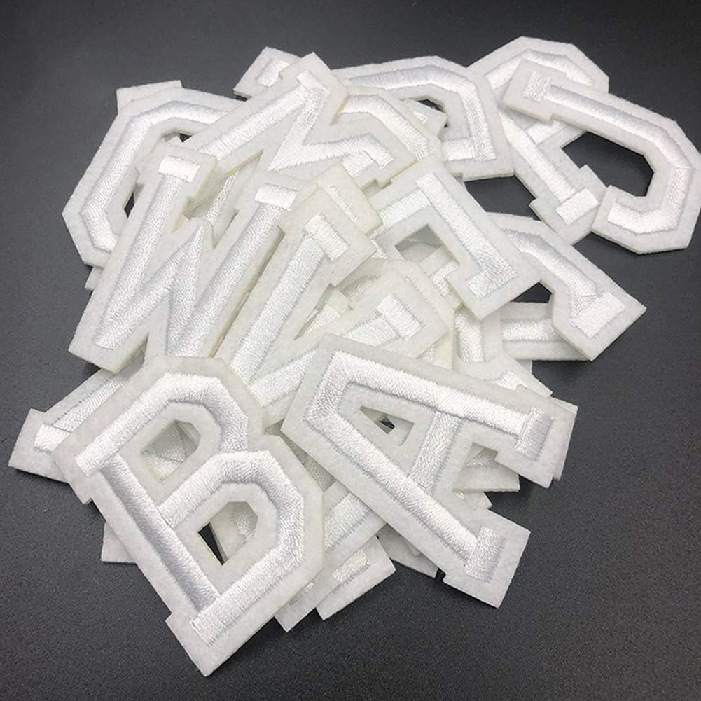 Letter Patches 26 Piece Iron on Letters Applique Sew on Patches White Alphabet A-Z Embroidered Patches DIY Custom Name Decorative Repair Patches for Shoes Hat Backpacks Clothing Shoes Shirt