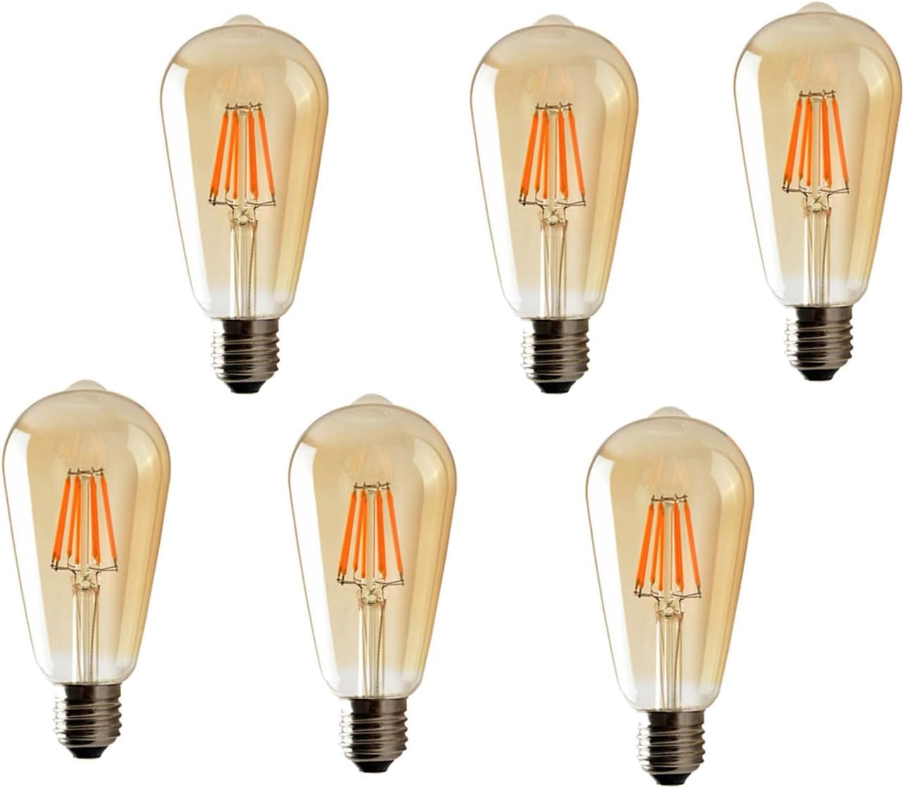 LEDSone Vintage LED Edison Bulbs, 4W, Warm White 2700K, ST64 Antique LED Filament Bulbs with 80+ CRI, E27 Medium Base, Dimmable, Clear Glass, Pack of 6