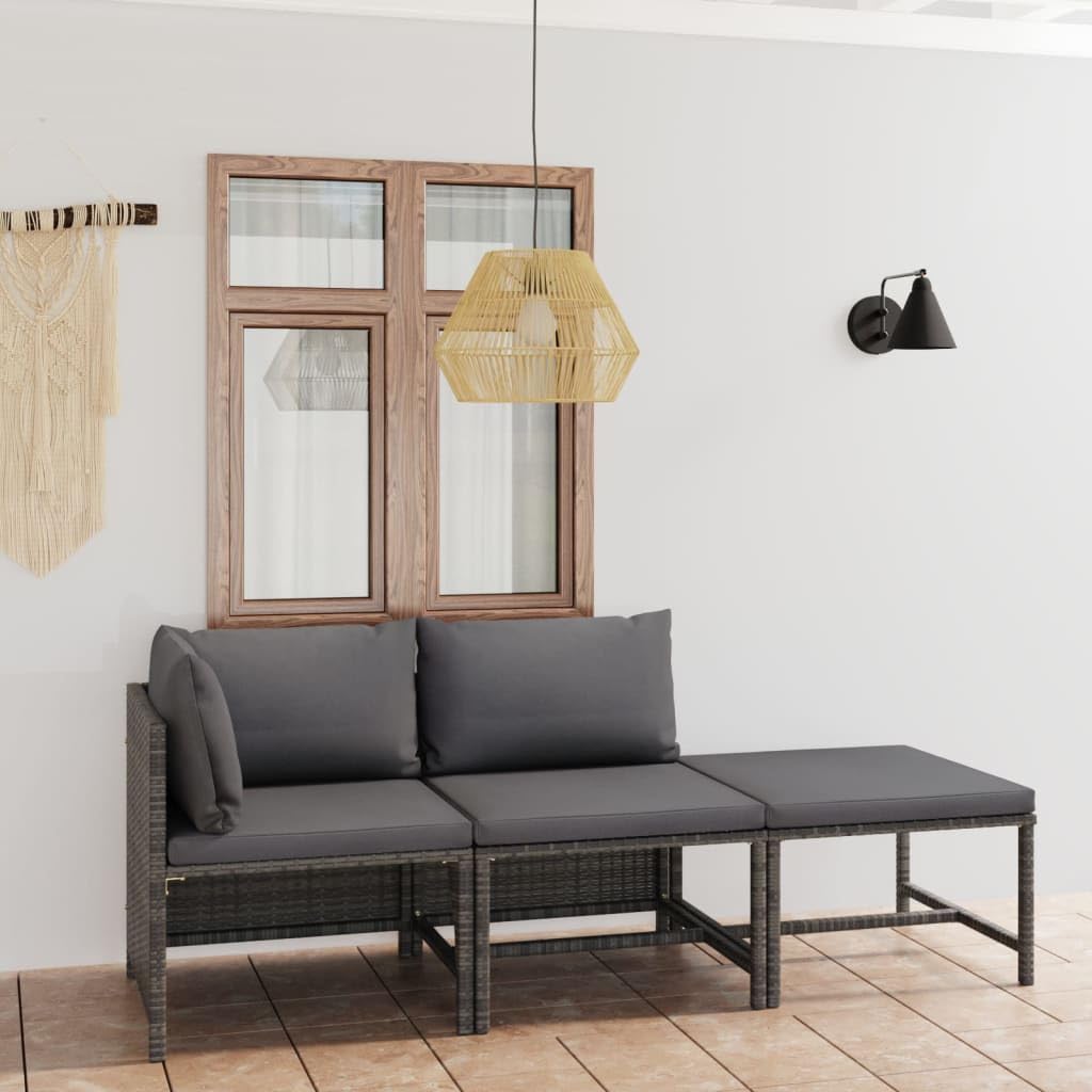 Set di mobili da giardino con cuscino, in polyrattan, grigio, set di mobili da giardino, per giardini, terrazze e balconi