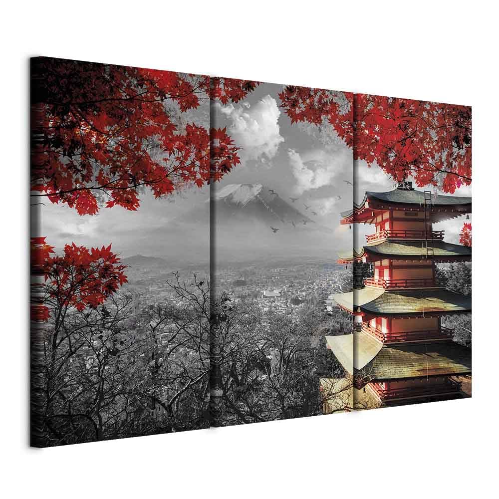 murando - Cuadro en Lienzo Japon 135x90 cm 3 piezas - Impresión en material tejido no tejido cuadros decoracion salon modernos lienzos decorativos dormitorios - Paisaje Rojo Gris c-C-0240-b-e