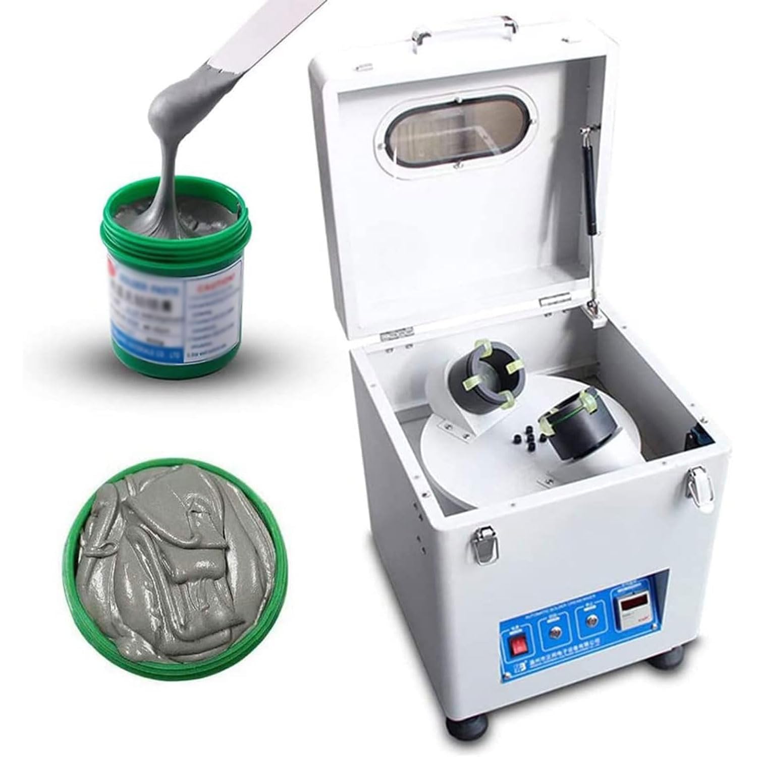 Mezclador automático de pasta de soldadura, 2 mezcladores de lodos de estaño, pantalla digital LED, velocidad de 1350 rpm, tiempo ajustable de 0,01 s a 99 h99s, ideal para agitar, mezclar y desairear